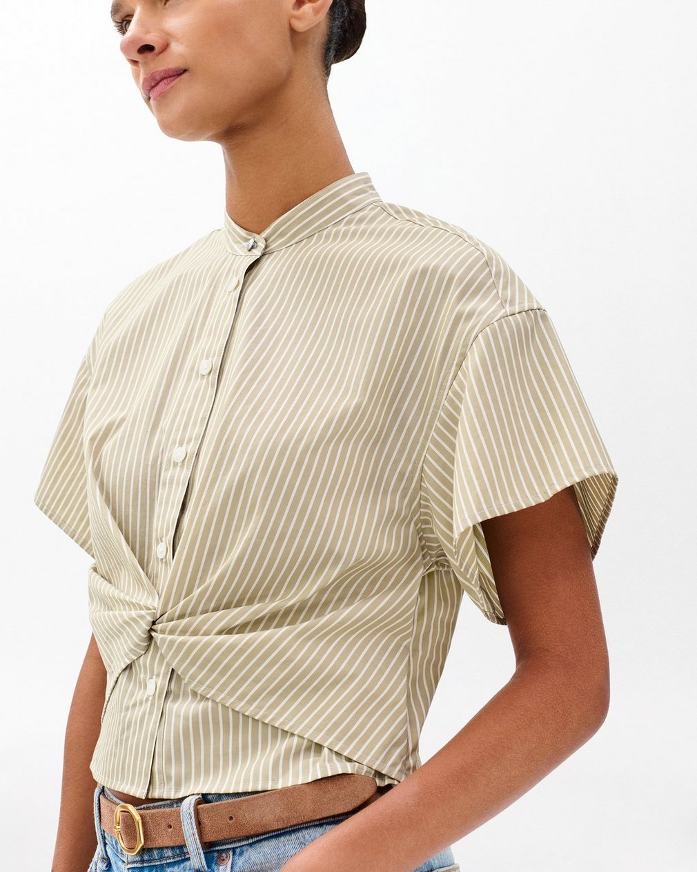 Gretchen Striped Poplin Shirt Beige Stripe - Image 5