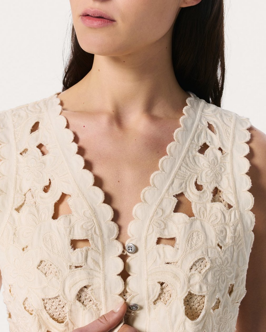 Coralie Cutout Denim Vest Ecru - Image 4