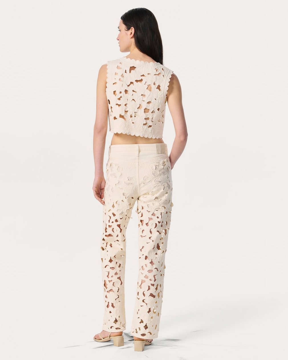 Coralie Cutout Denim Vest Ecru - Image 6