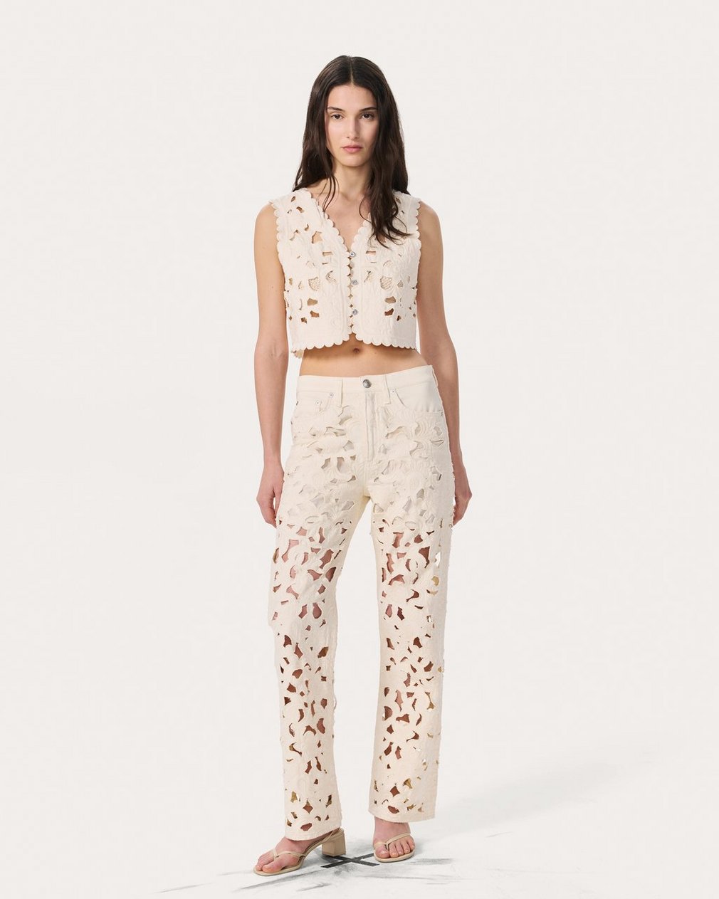 Coralie Cutout Denim Vest Ecru - Image 7
