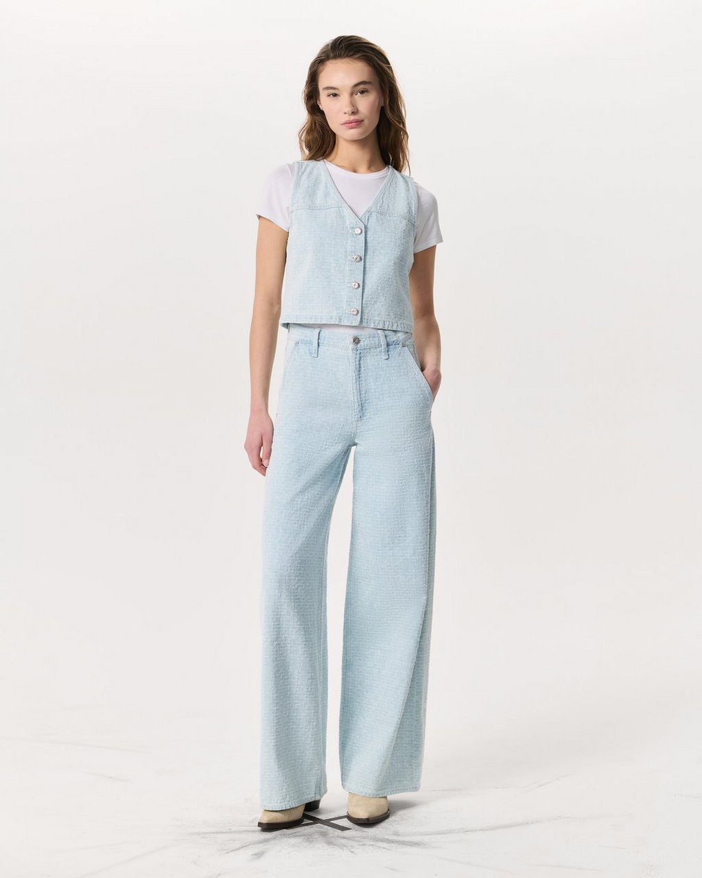 Juliana Textured Denim Vest Sky Blue Tweed - Image 4