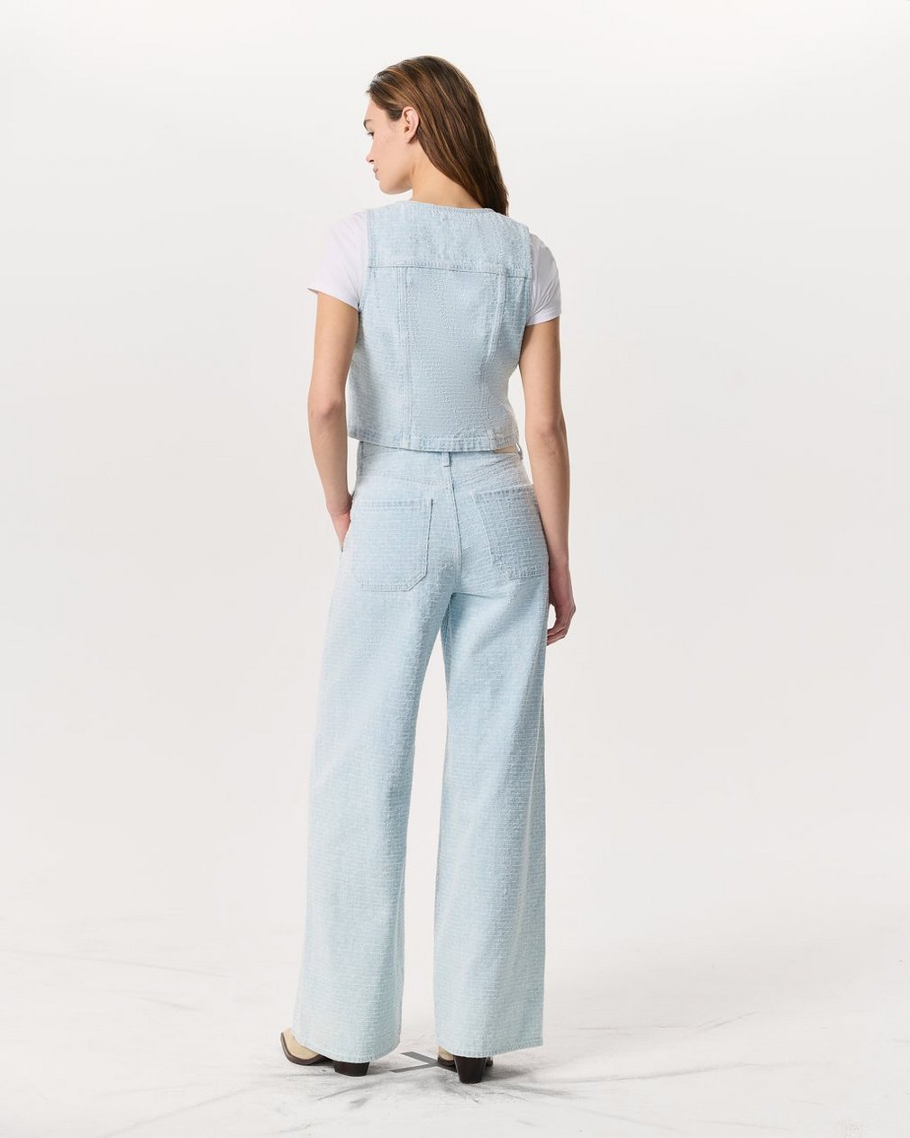 Juliana Textured Denim Vest Sky Blue Tweed - Image 5