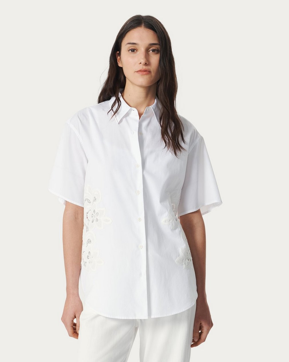 Amy Lace Poplin Shirt White Lace