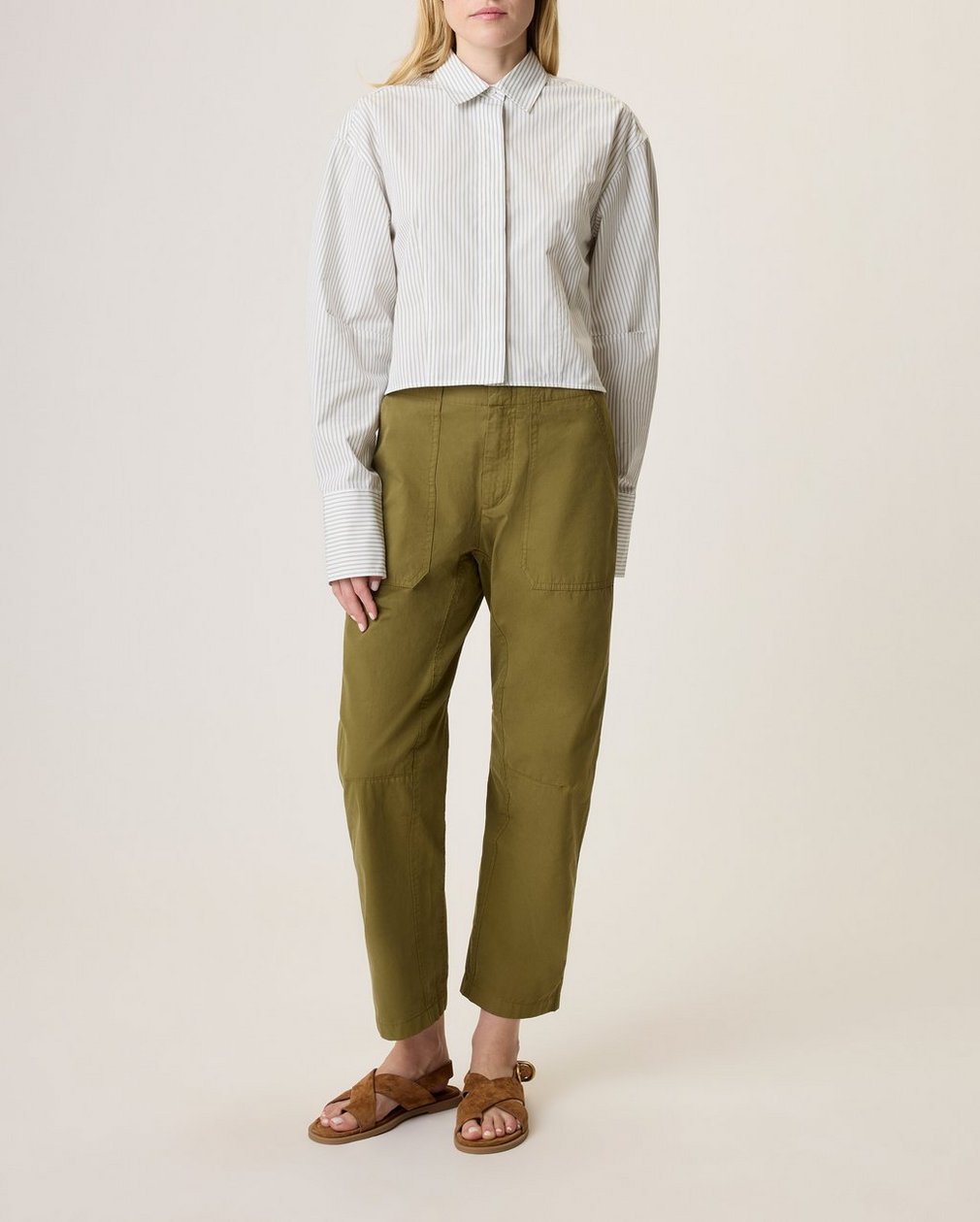 Becca Poplin Stripe Shirt Moss Stripe