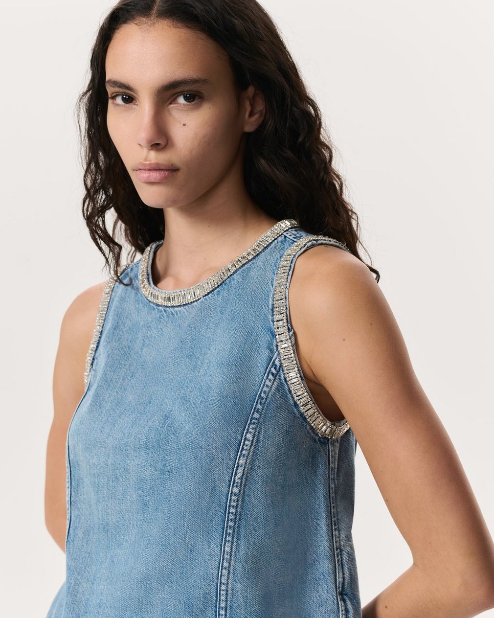Ultra Featherweight Myla Embellished Denim Top Pacific With Jewel - Image 3