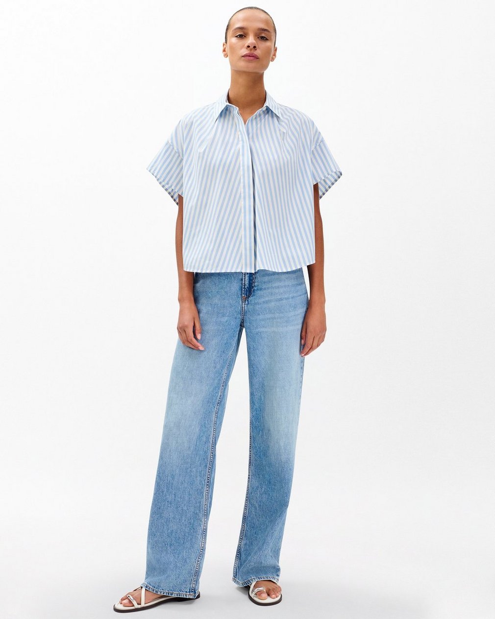 Martha Striped Short-Sleeve Shirt Light Blue Stripe - Image 2