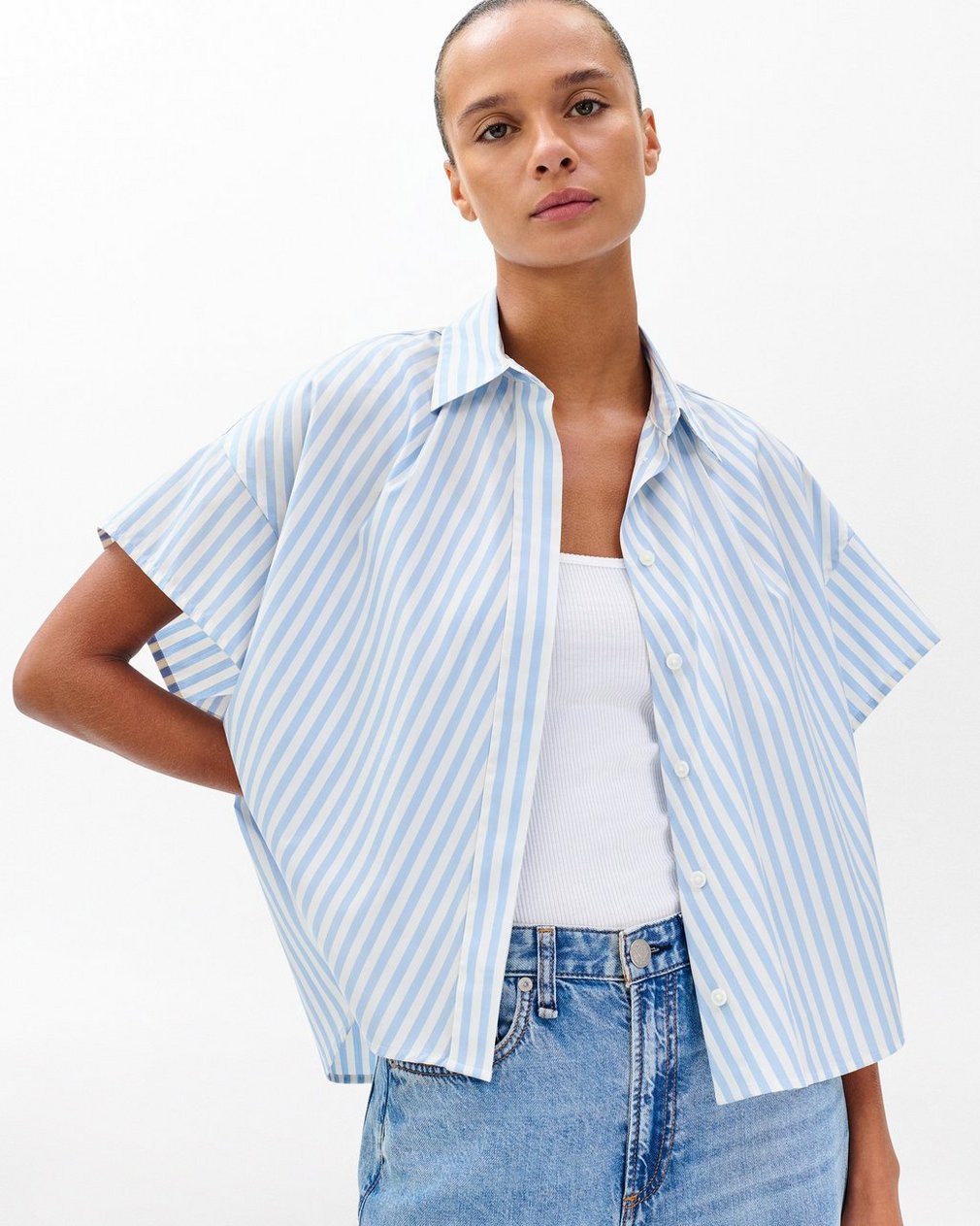 Martha Striped Short-Sleeve Shirt Light Blue Stripe - Image 3