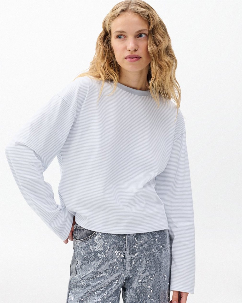 Kelly Boxy Striped Long-Sleeve T Shirt Light Blue Multi - Image 4