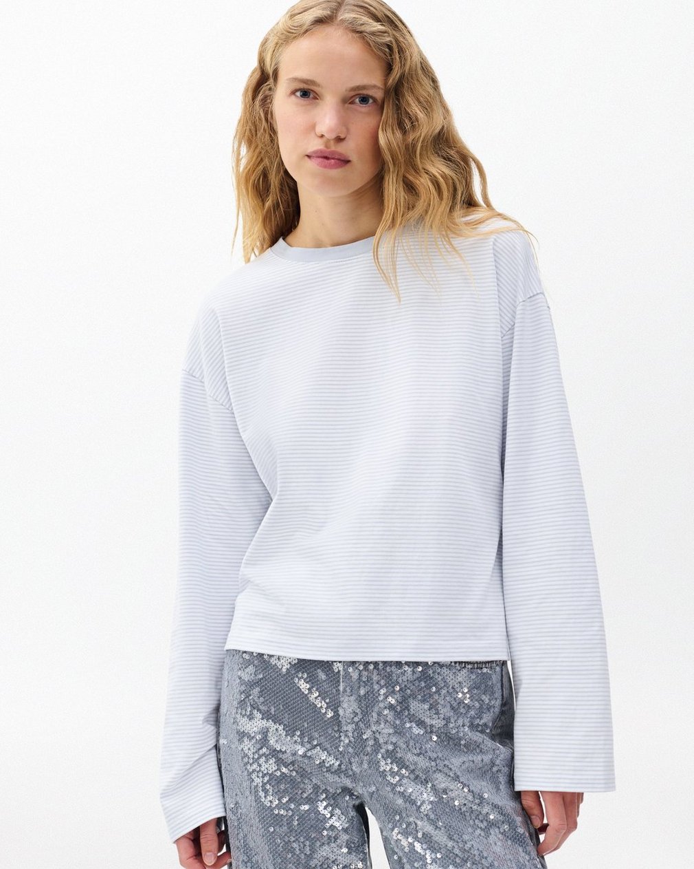 Kelly Boxy Striped Long-Sleeve T Shirt Light Blue Multi - Image 5