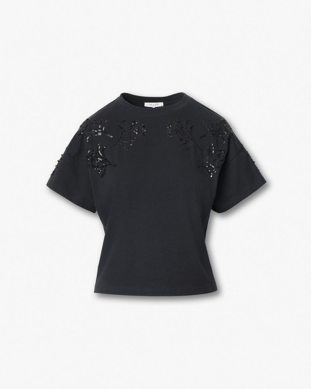 Kelly Boxy Beaded Floral T Shirt Black - Image 2
