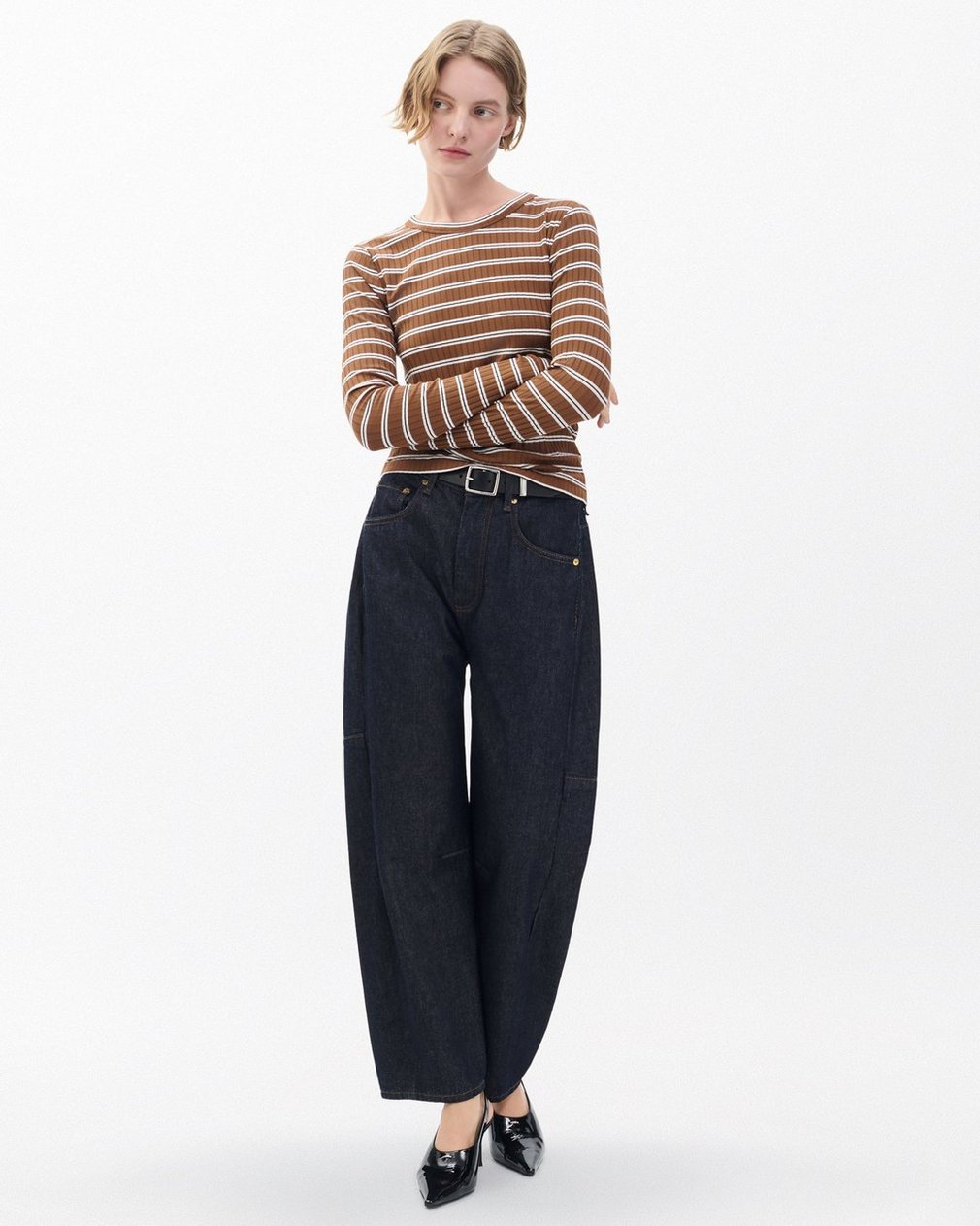Luca Striped Ribbed Long-Sleeve T Shirt Toffee Multi - Image 3