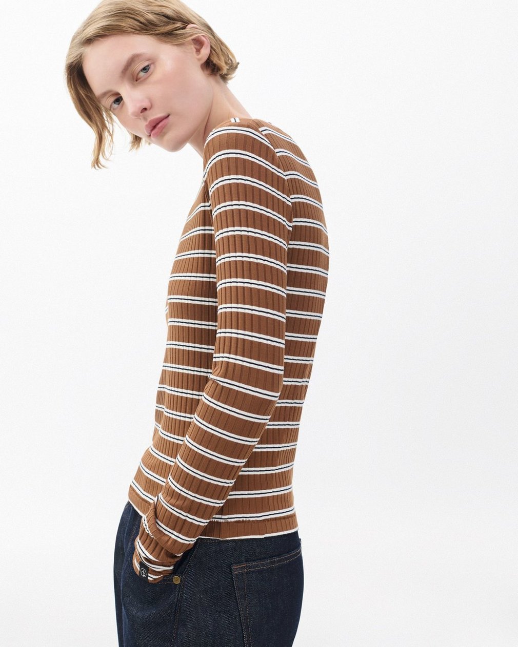 Luca Striped Ribbed Long-Sleeve T Shirt Toffee Multi - Image 4