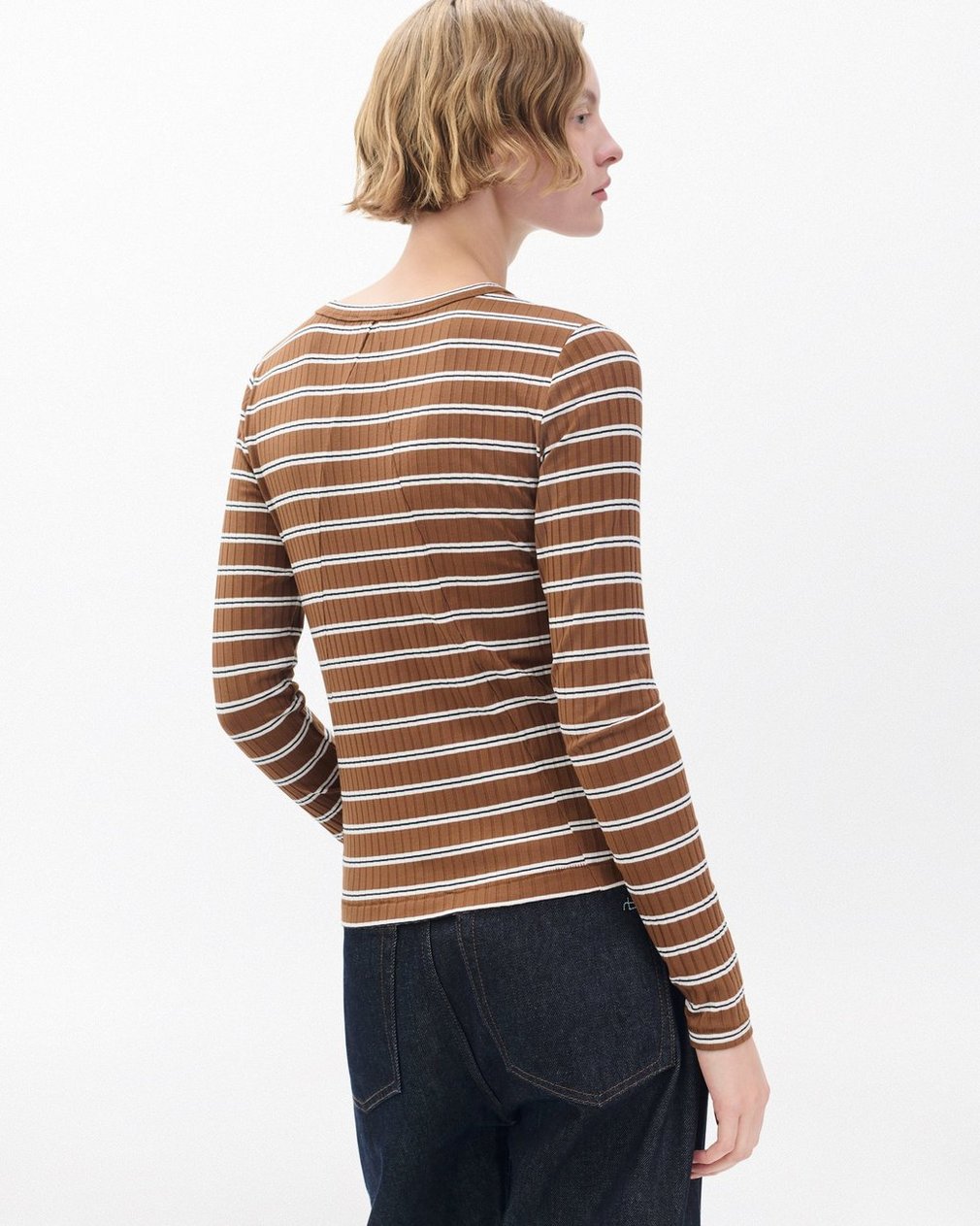 Luca Striped Ribbed Long-Sleeve T Shirt Toffee Multi - Image 5