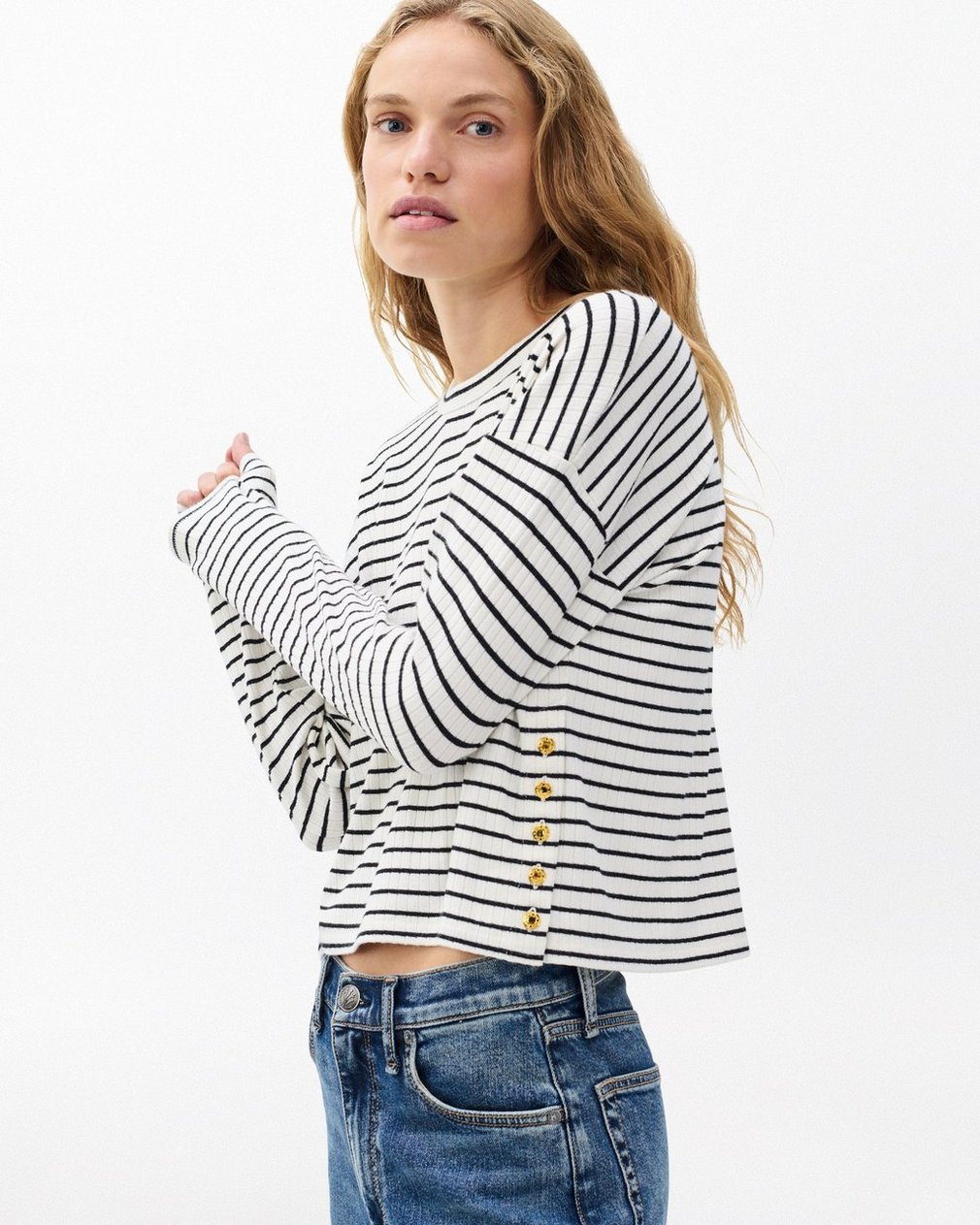 The Knit Striped Long-Sleeve T Shirt Beige Multi