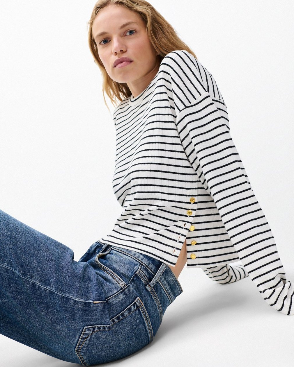 The Knit Striped Long-Sleeve T Shirt Beige Multi - Image 4