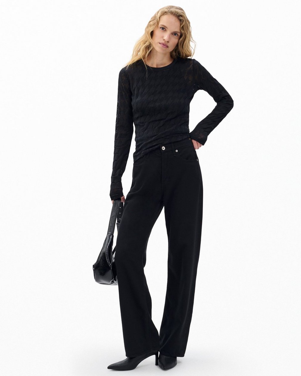 Valencia Houndstooth T Shirt Black - Image 3