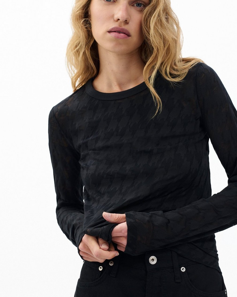 Valencia Houndstooth T Shirt Black - Image 5