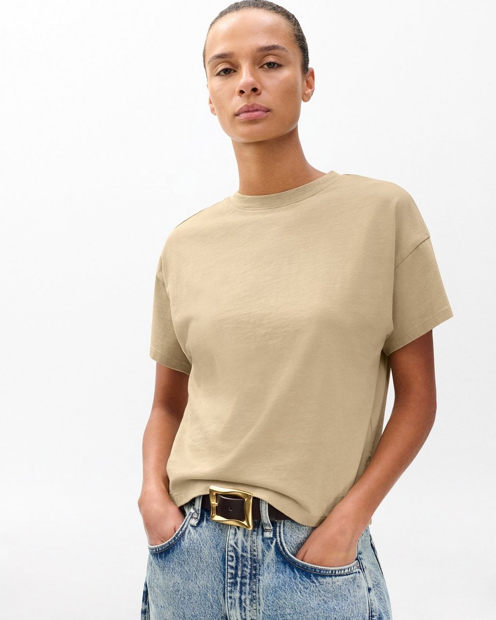Kelly Boxy Cotton T Shirt Dusty Taupe - Image 4