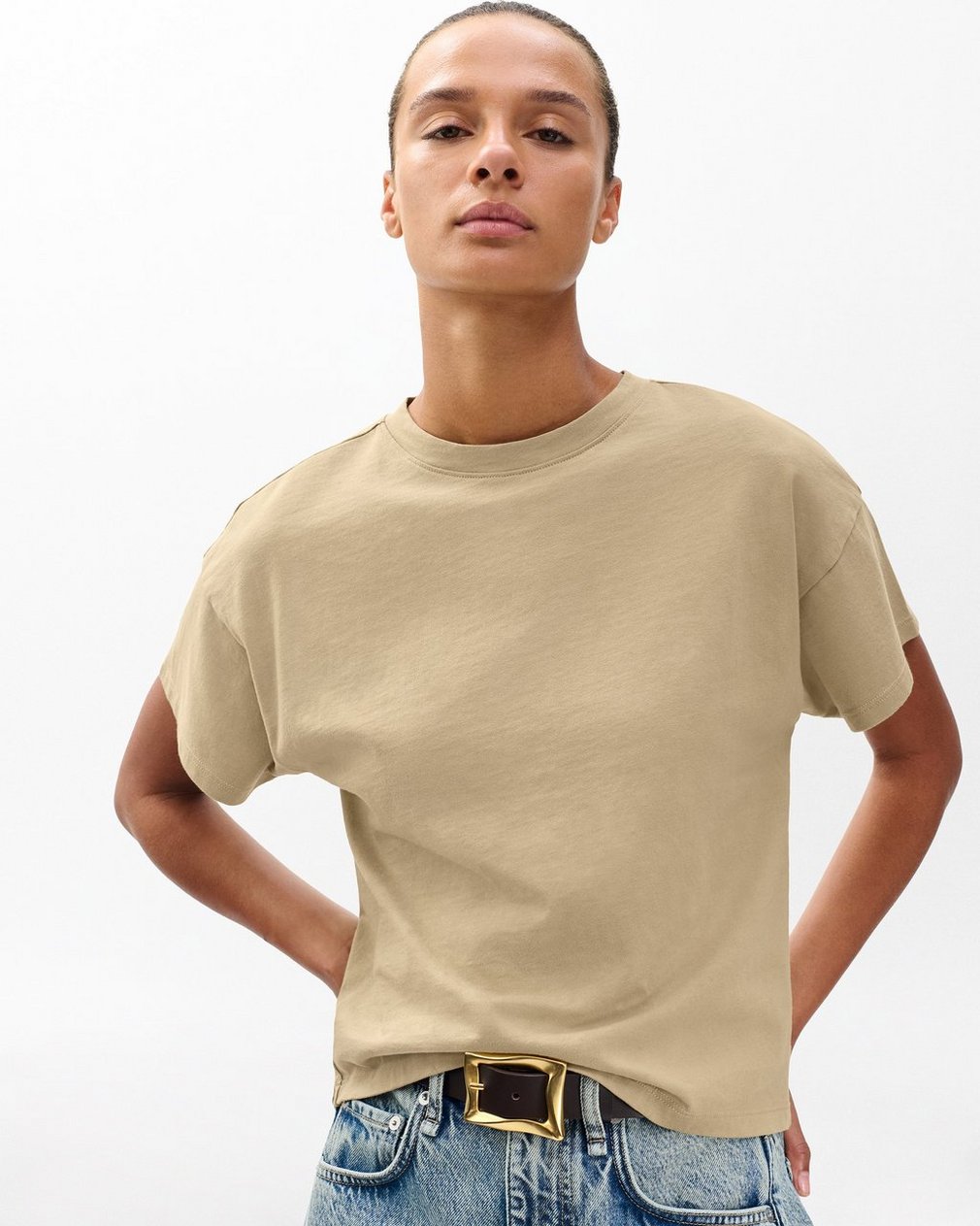Kelly Boxy Cotton T Shirt Dusty Taupe - Image 5