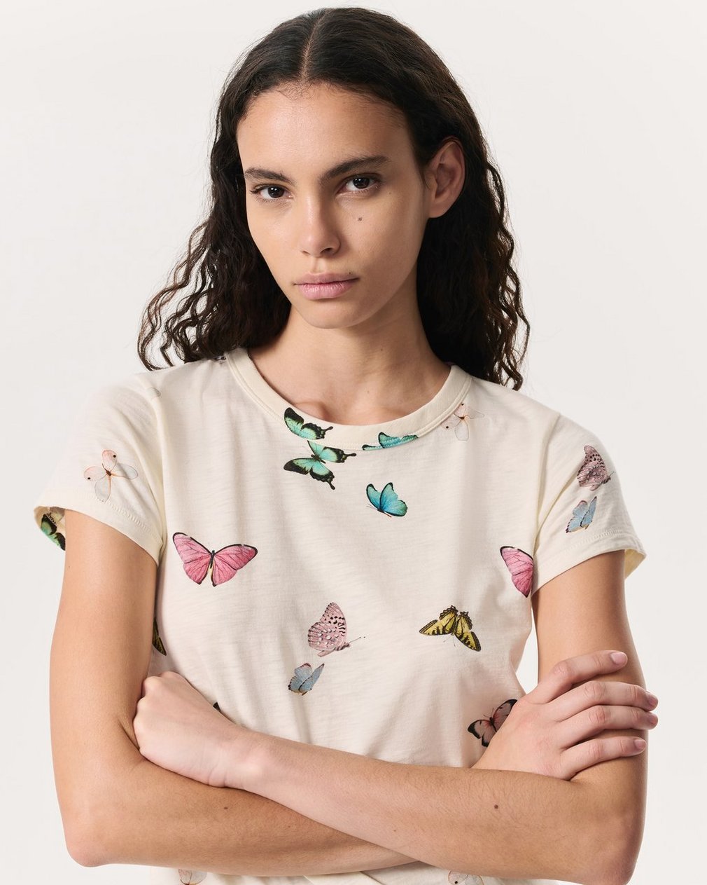 Butterfly Printed Cotton T-Shirt Ivory Multi - Image 3