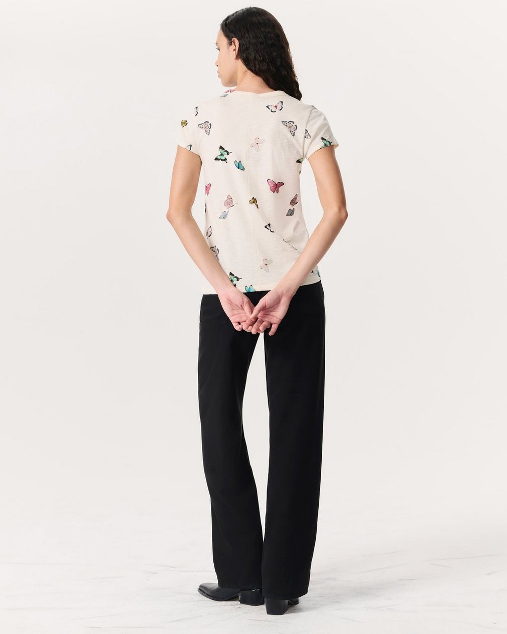 Butterfly Printed Cotton T-Shirt Ivory Multi - Image 5