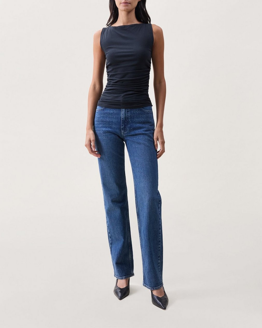 Lucy Ruched Tank Top Black