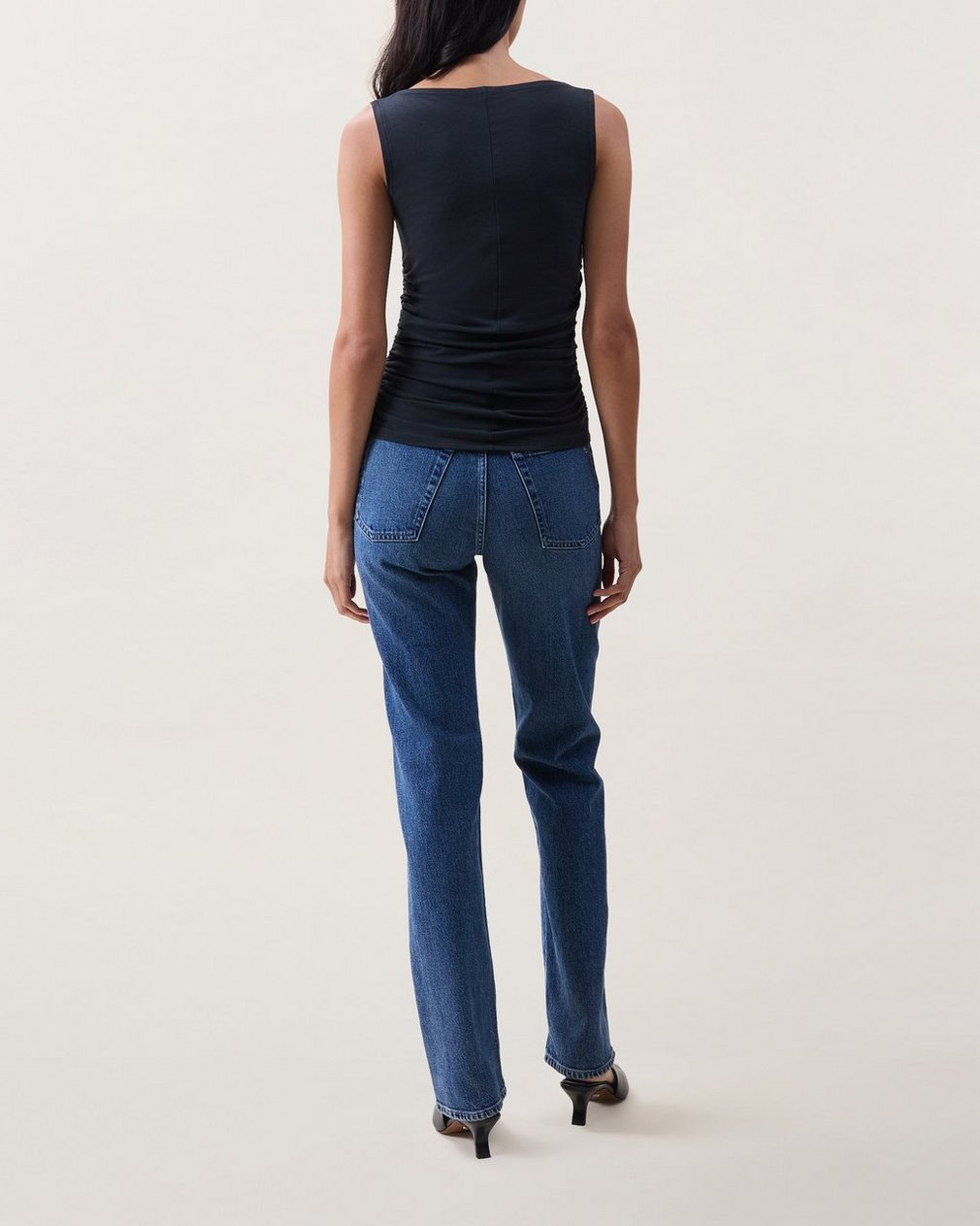 Lucy Ruched Tank Top Black - Image 2