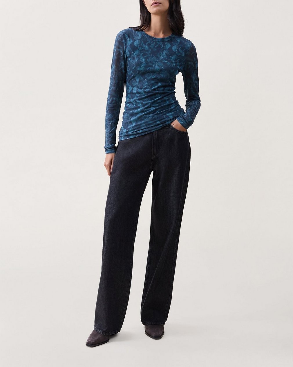Aliyah Mesh Crewneck Top Teal Multi