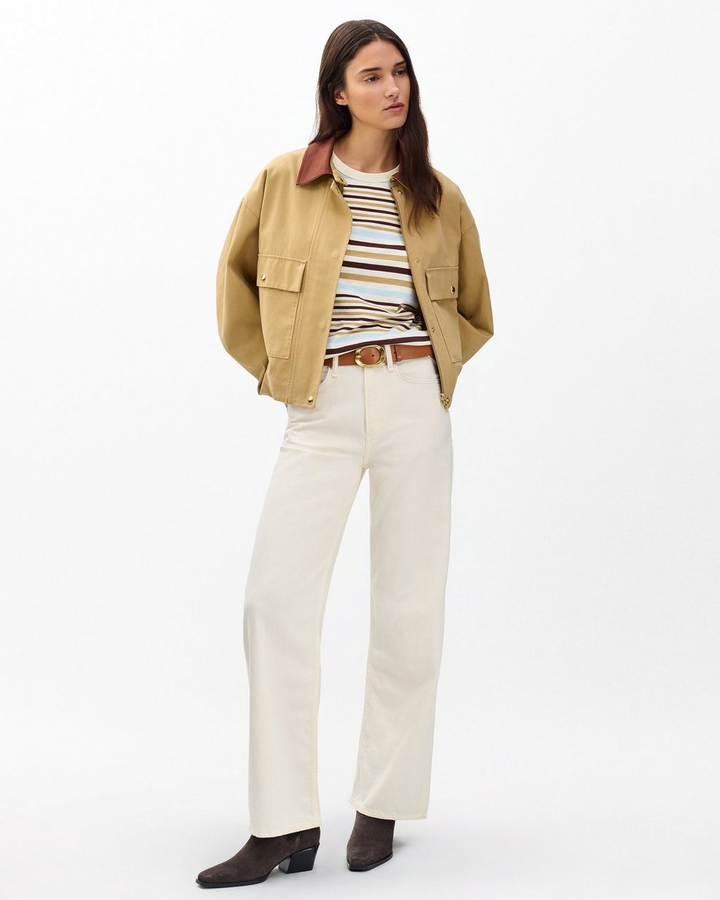 The Slub Striped T Shirt Ivory Multi - Image 3
