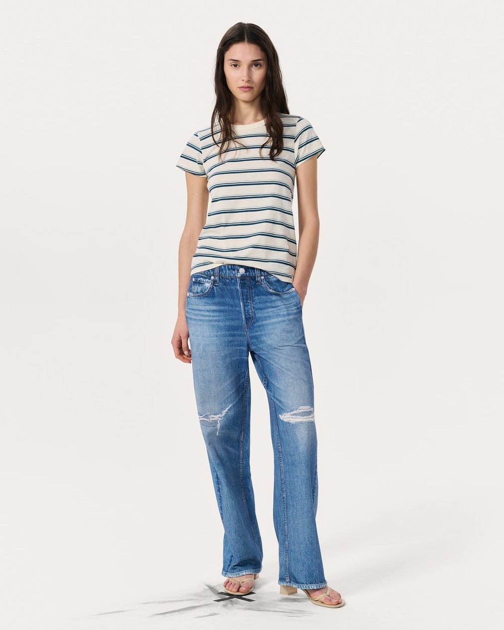 The Slub Striped T Shirt Ivory/Blue Multi - Image 3