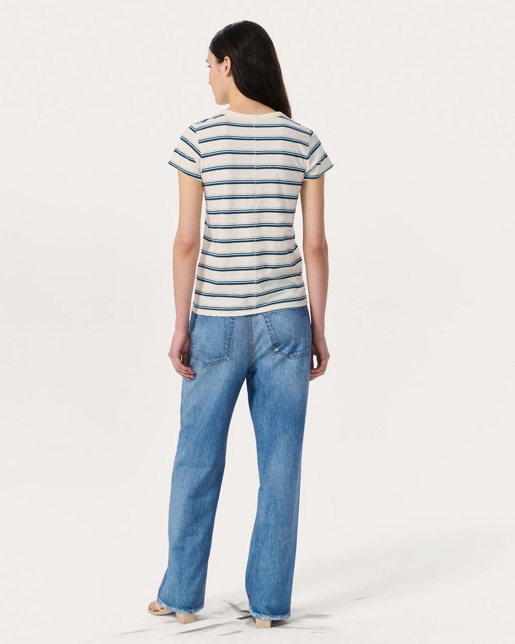 The Slub Striped T Shirt Ivory/Blue Multi - Image 7