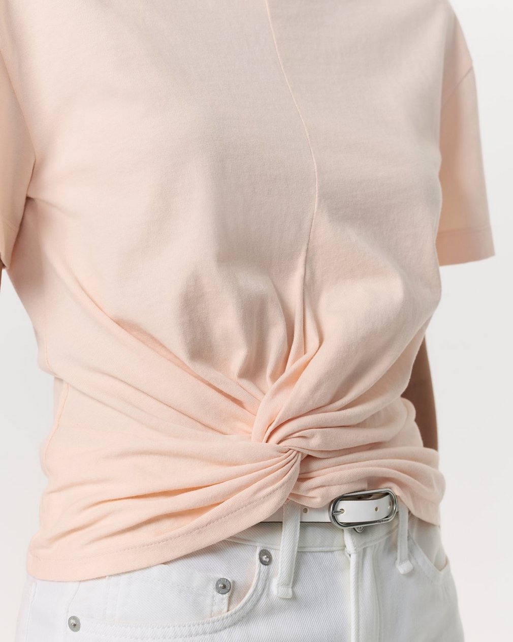 Mica Twist-Detail Draped Cotton T-Shirt Peach - Image 3