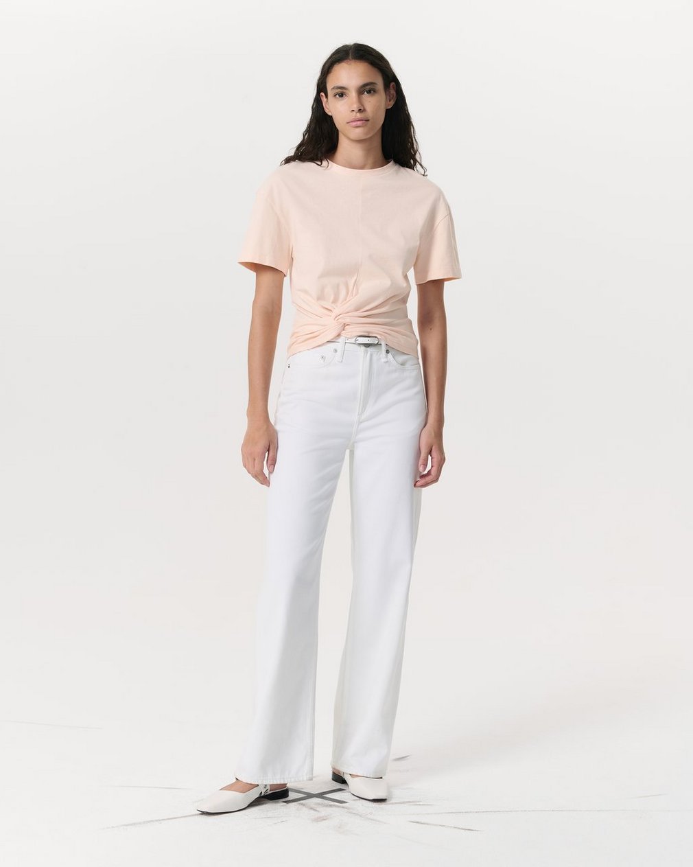 Mica Twist-Detail Draped Cotton T-Shirt Peach - Image 4