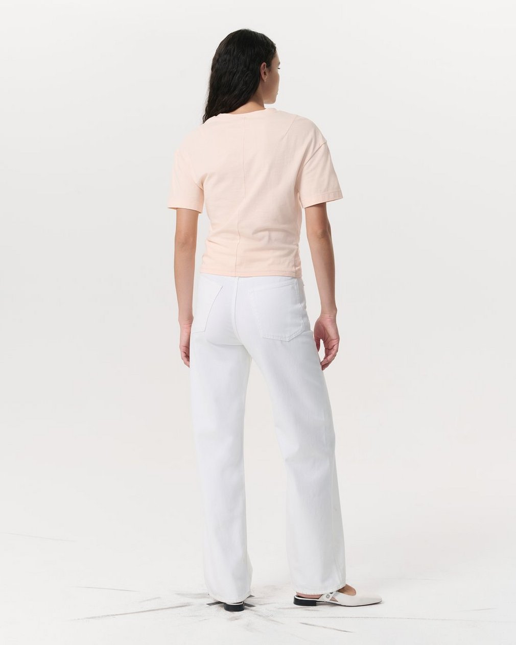Mica Twist-Detail Draped Cotton T-Shirt Peach - Image 5