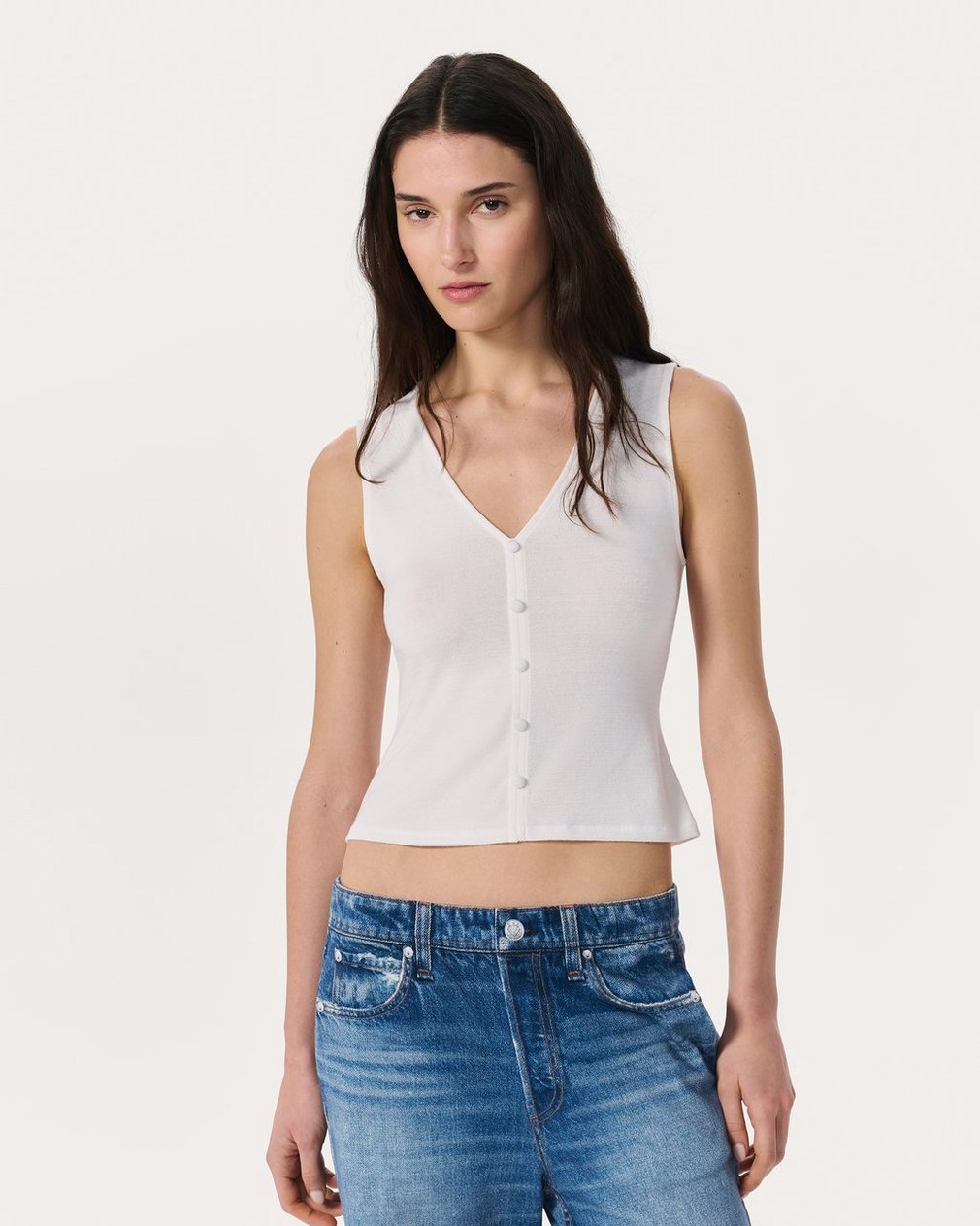 Knit Button Tank Top Chalk