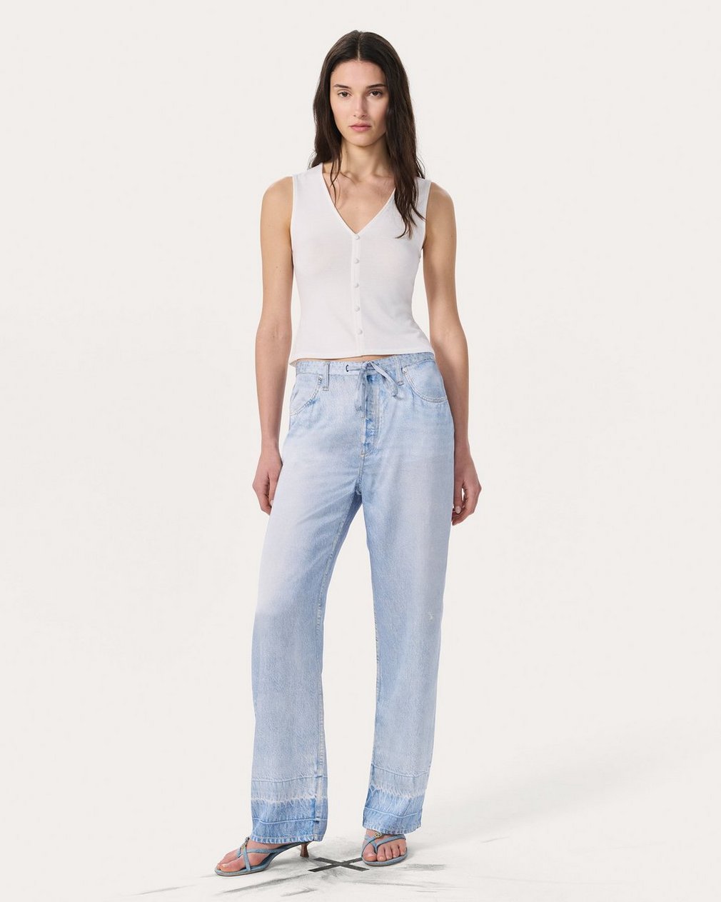 Knit Button Tank Top Chalk - Image 3