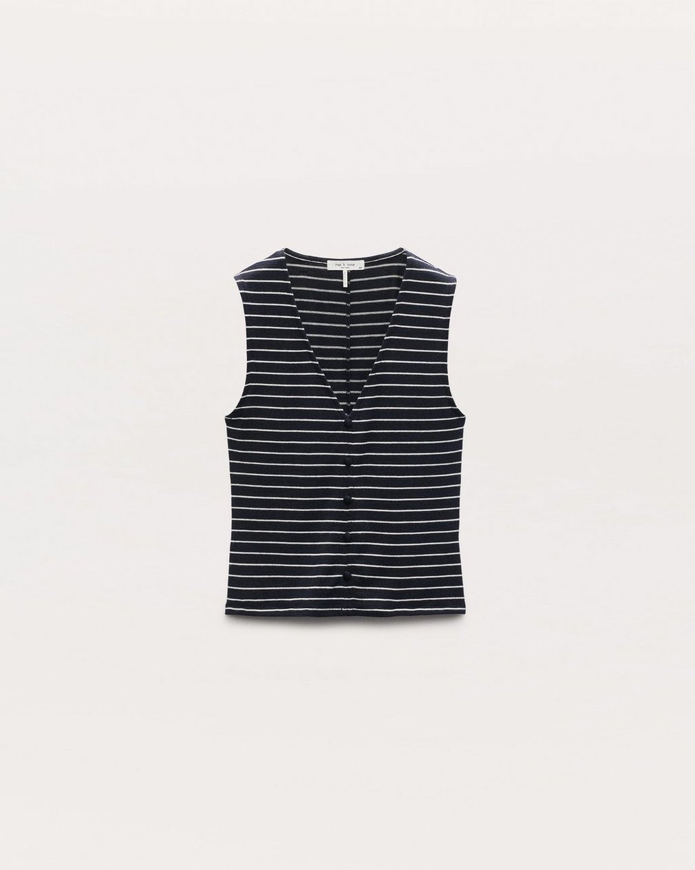Knit Striped Button Tank Top Navy Multi - Image 2