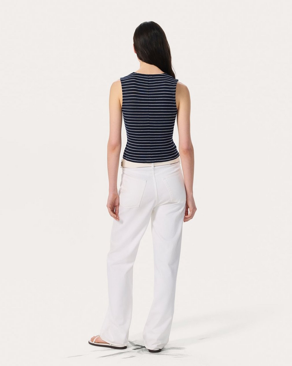 Knit Striped Button Tank Top Navy Multi - Image 6