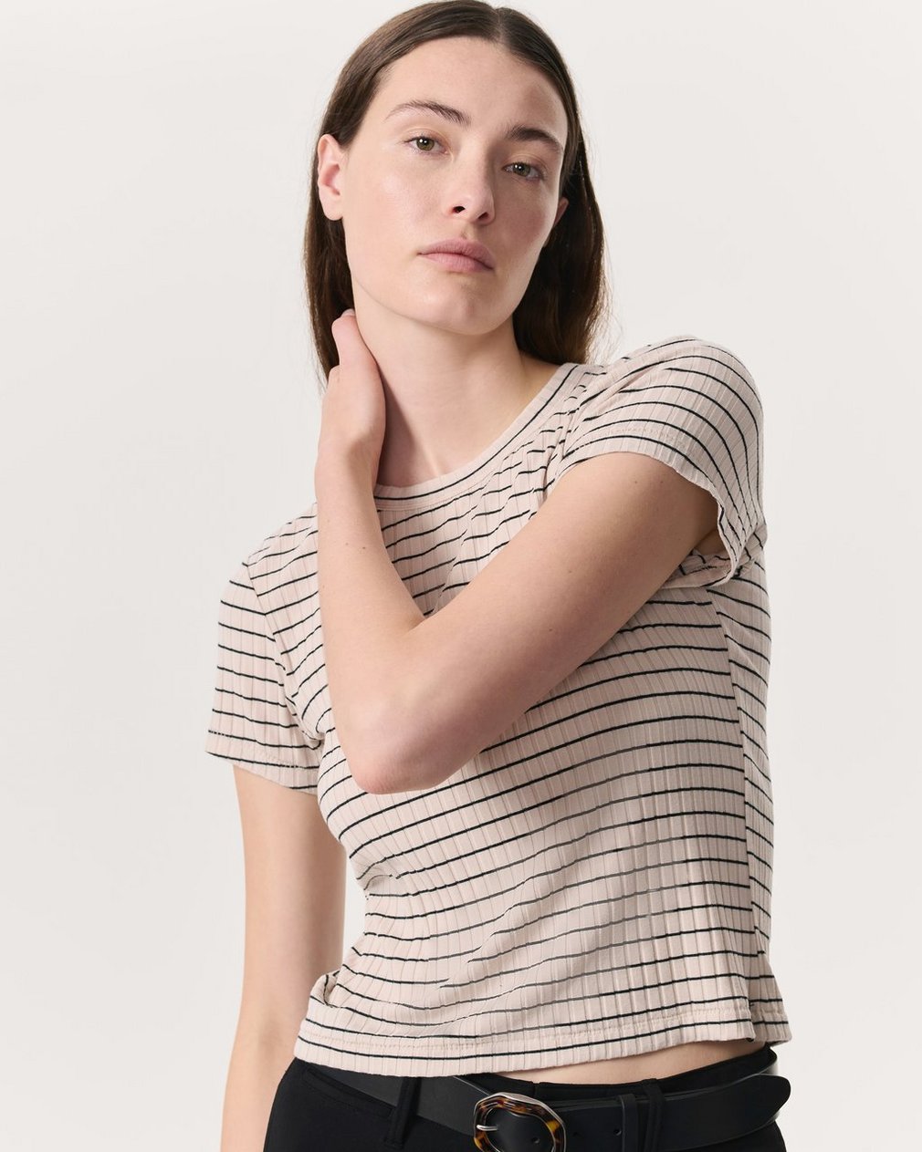 Luca Striped Ribbed-Knit Baby T-Shirt Ivory Multi - Image 3