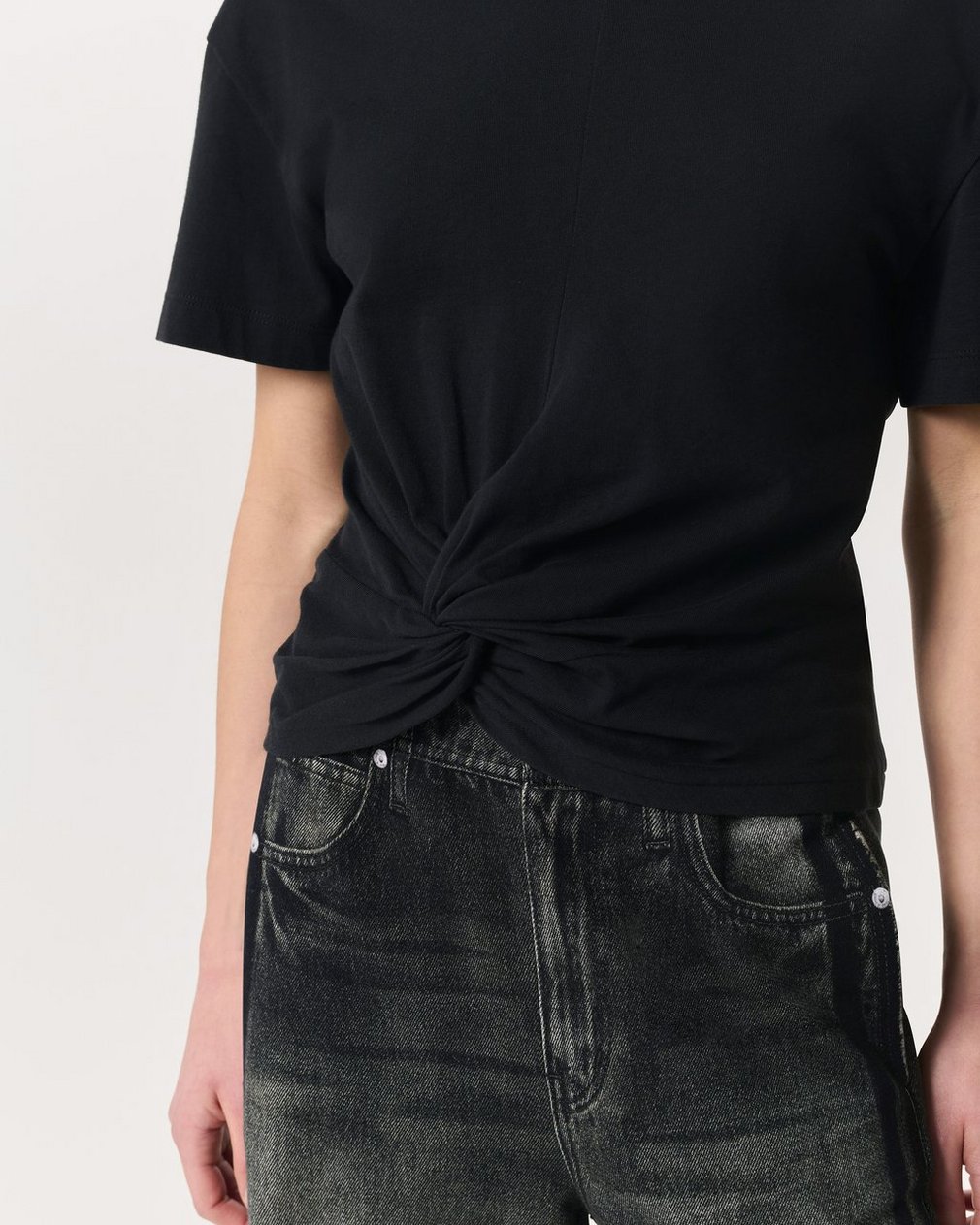 Mica Twist-Detail Draped Cotton T-Shirt Black - Image 3
