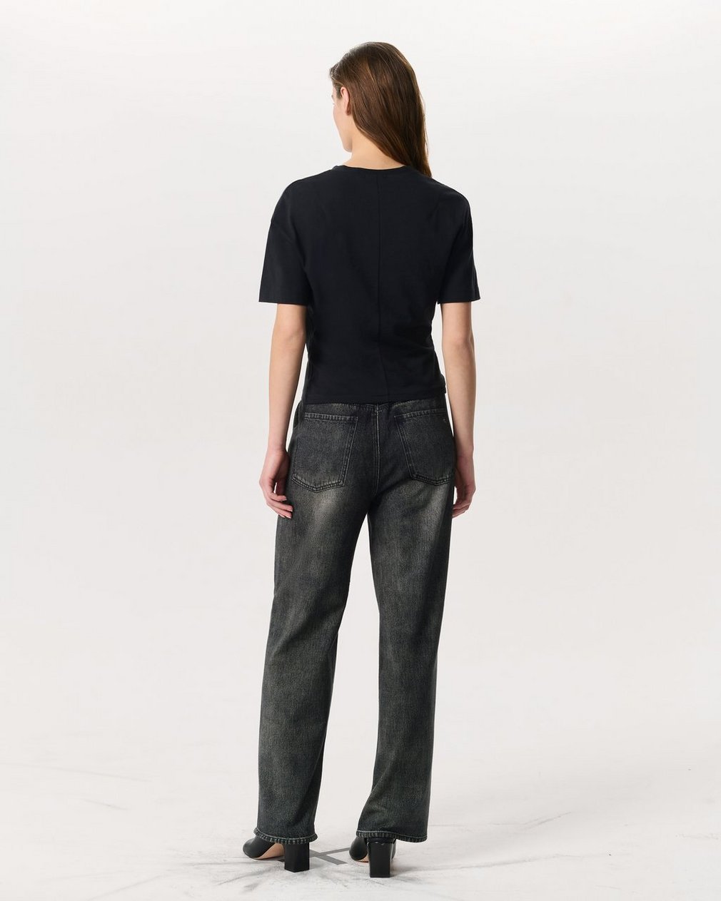 Mica Twist-Detail Draped Cotton T-Shirt Black - Image 5