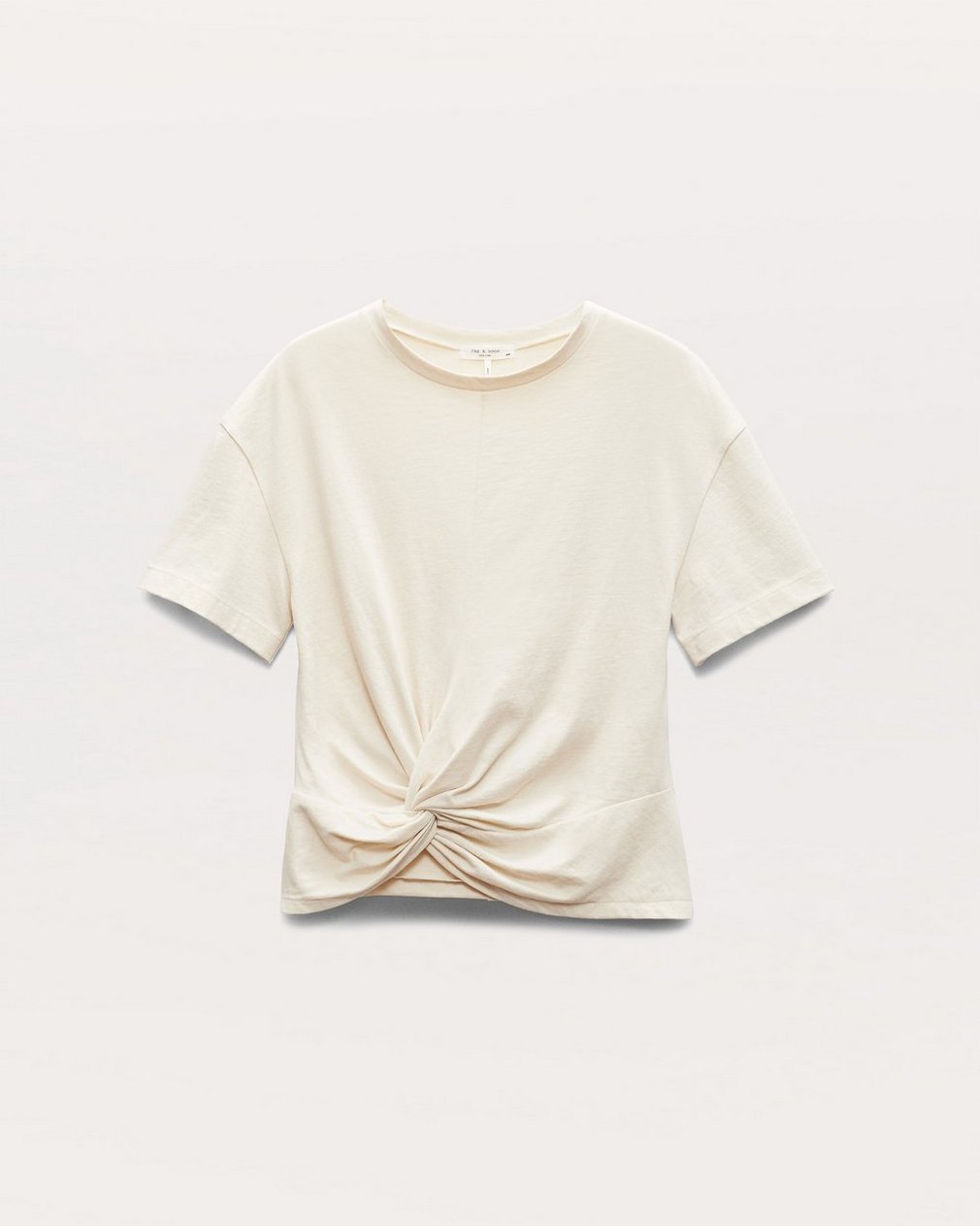 Mica Twist-Detail Draped Cotton T-Shirt Ivory - Image 2