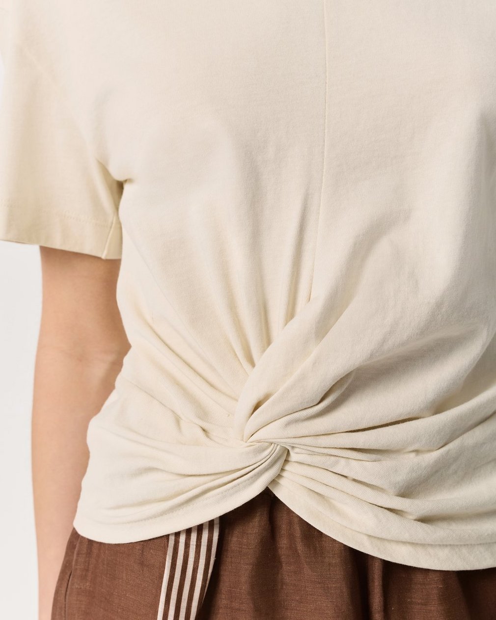 Mica Twist-Detail Draped Cotton T-Shirt Ivory - Image 3