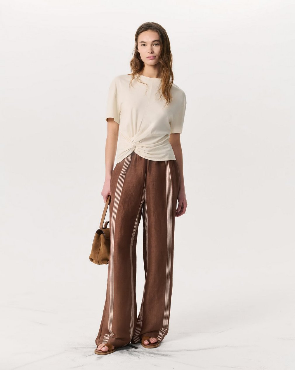 Mica Twist-Detail Draped Cotton T-Shirt Ivory - Image 4