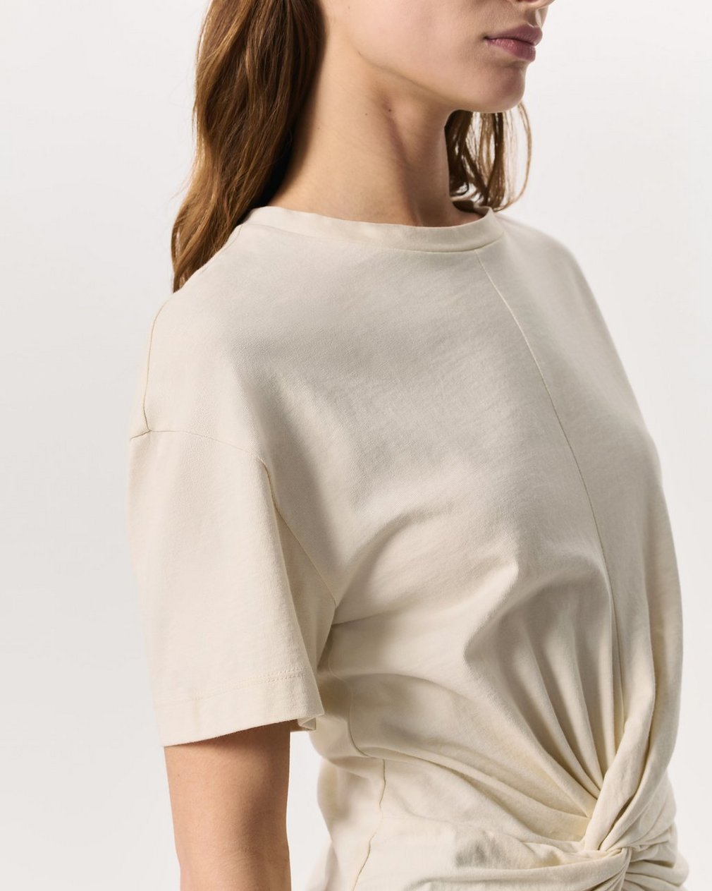Mica Twist-Detail Draped Cotton T-Shirt Ivory - Image 6