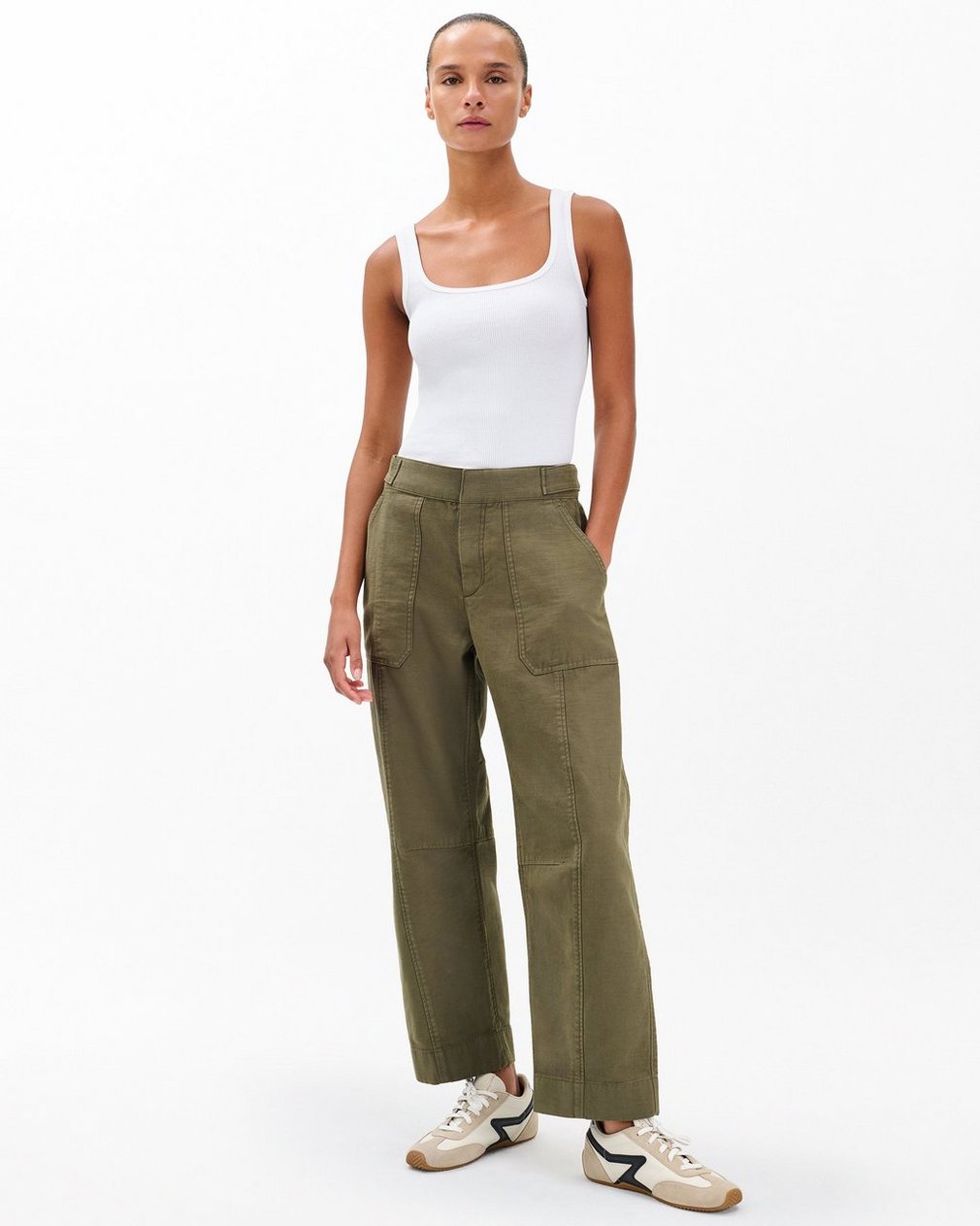 Anita Cropped Cotton Pants Olive - Image 3