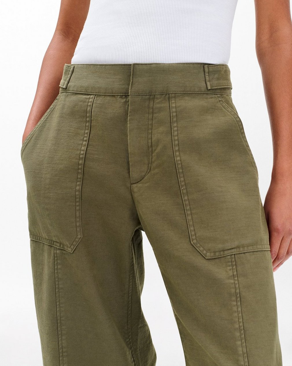 Anita Cropped Cotton Pants Olive - Image 6