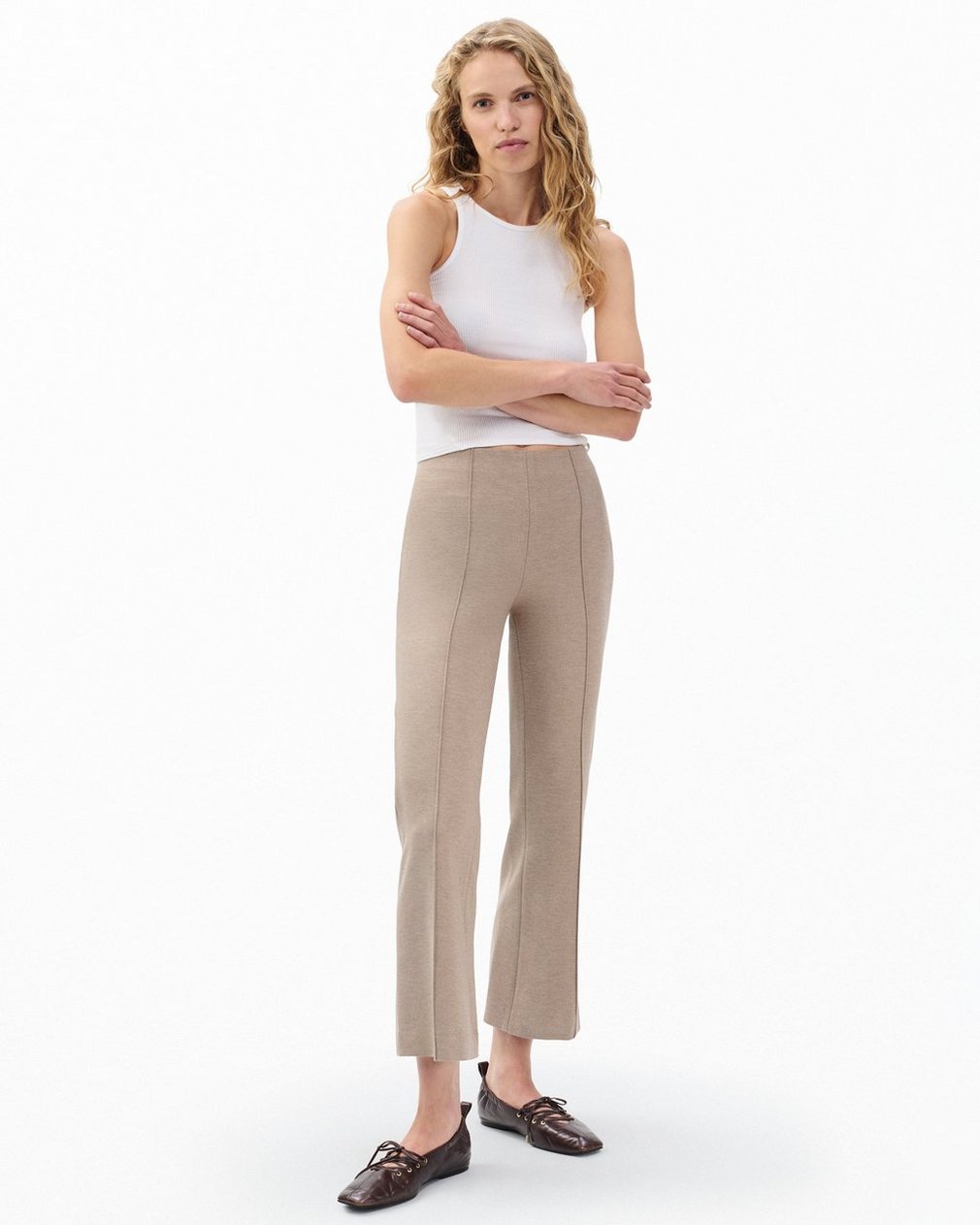 Irina Kick Flare Pants Heather Oatmeal - Image 3