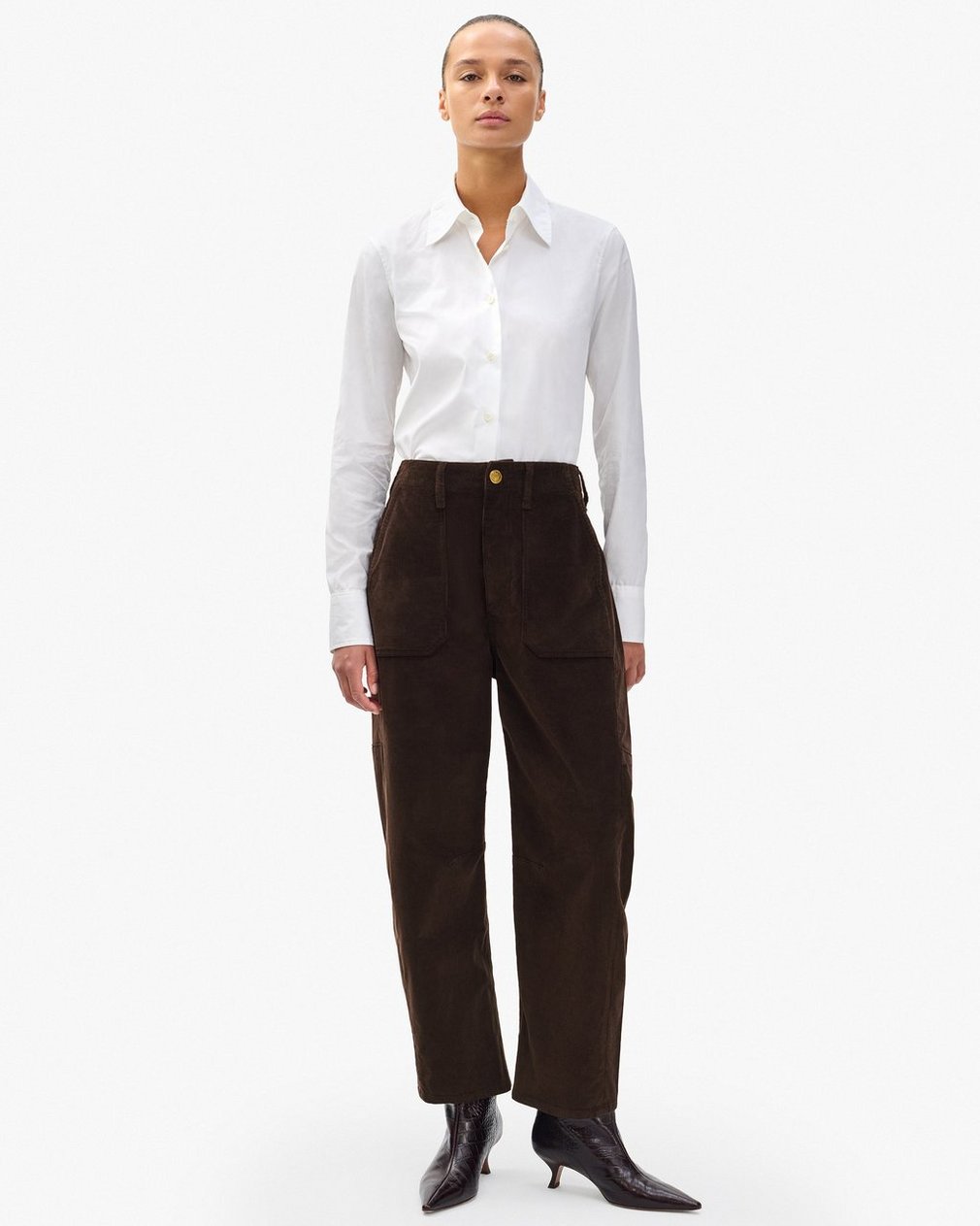 Charlie Ankle Barrel Corduroy Pants Dark Brown