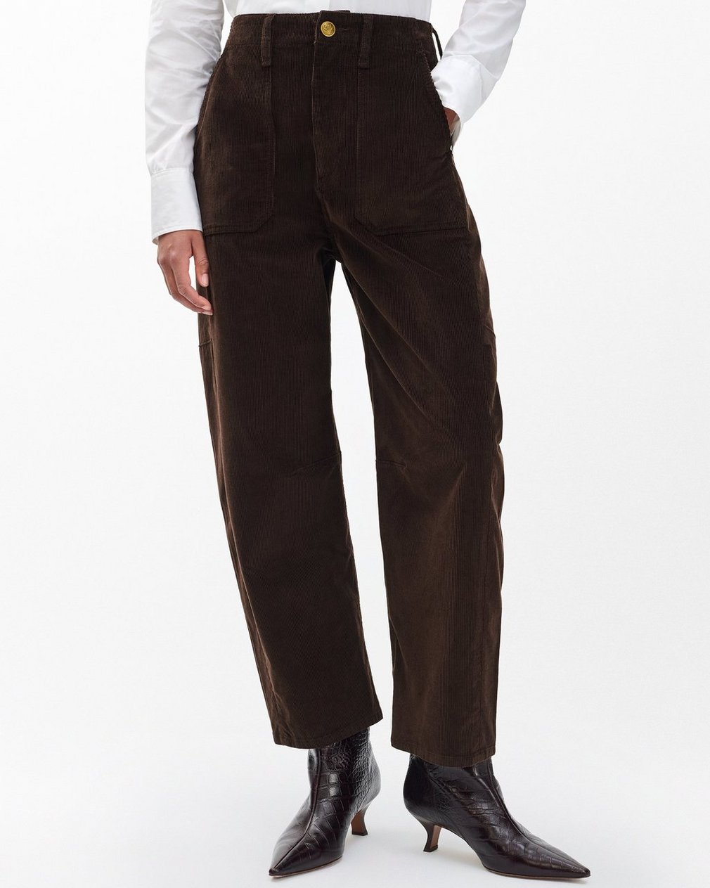 Charlie Ankle Barrel Corduroy Pants Dark Brown - Image 4